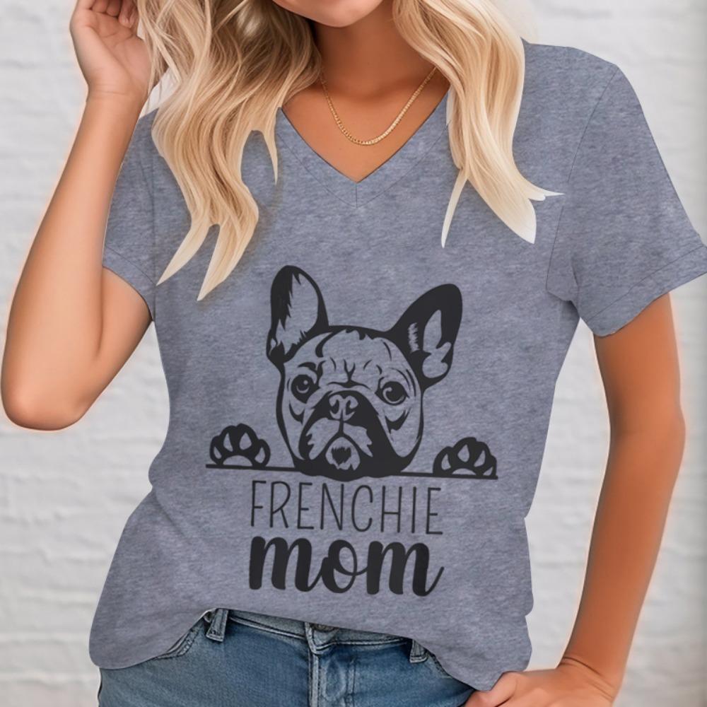 

Frenchie Mother Female V-neck French Bulldog Graphic Tee Animal Lover Shirt French Bulldog Dog Owner Gift Idea T-shirt Women XL