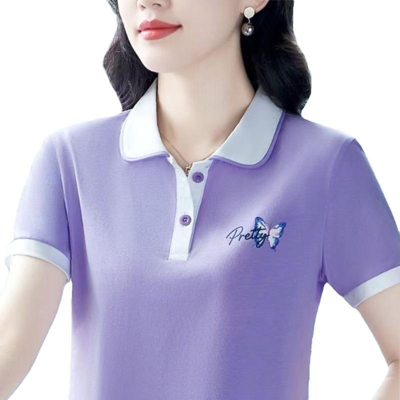 Sports POLO Shirt Short-sleeved Large-size T-shirt for Women In Summer Middle-aged Mother Dress Fashionable Age-reducing Lapel Top