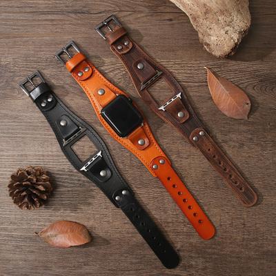 Watchband NEW Punk Cuff Retro Bracelet Belt For Apple Watch Band 38mm 40mm 42mm 44mm 41mm 45mm Watchband Leather iWatch Strap 3 4 5 6 7 SE
