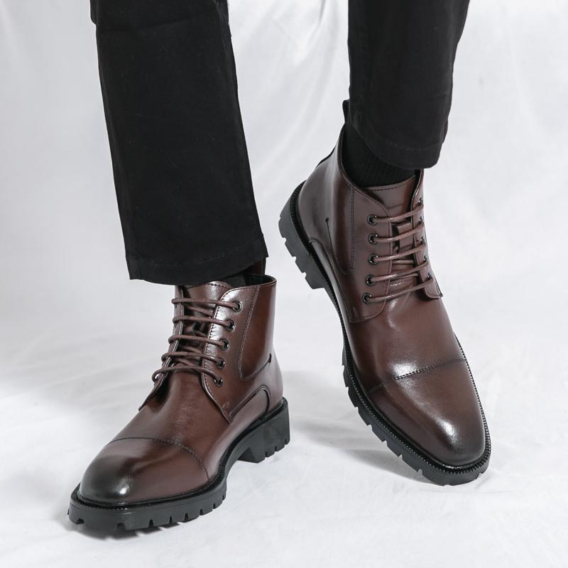 Designer Brand Winter High Top Short Boots Simple Classic Office Men's Business Casual Shoes Versatile Men's Leather Short Boots