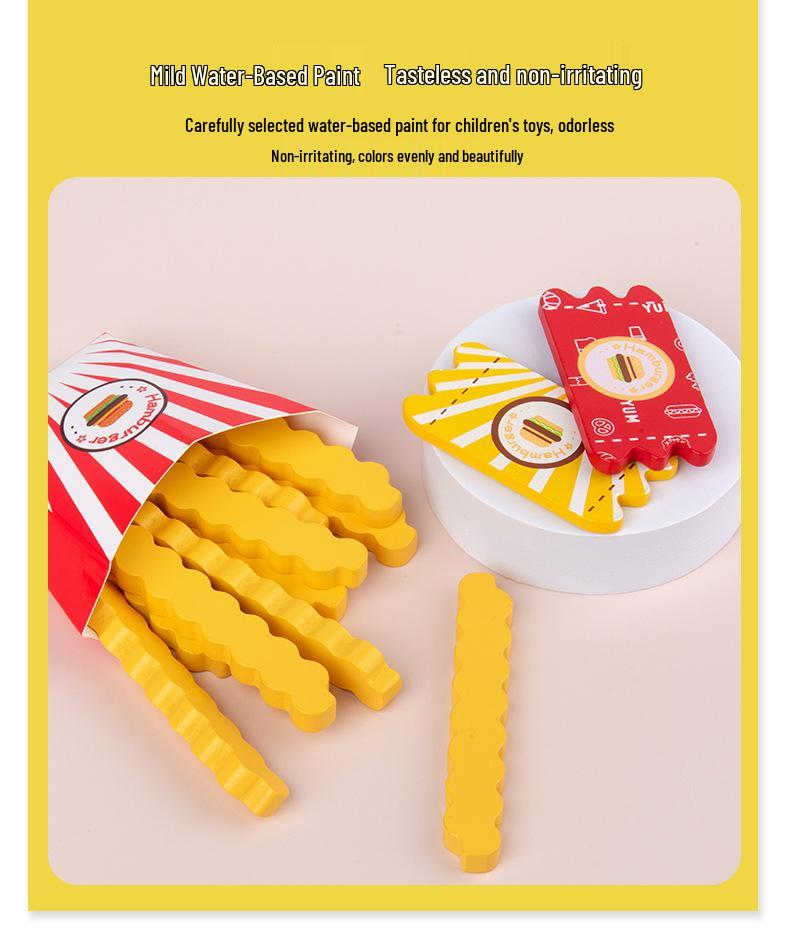 Children's Wooden Hamburger & Fries Pretend Play Set - Kitchen Game Gift for Boys & Girls
