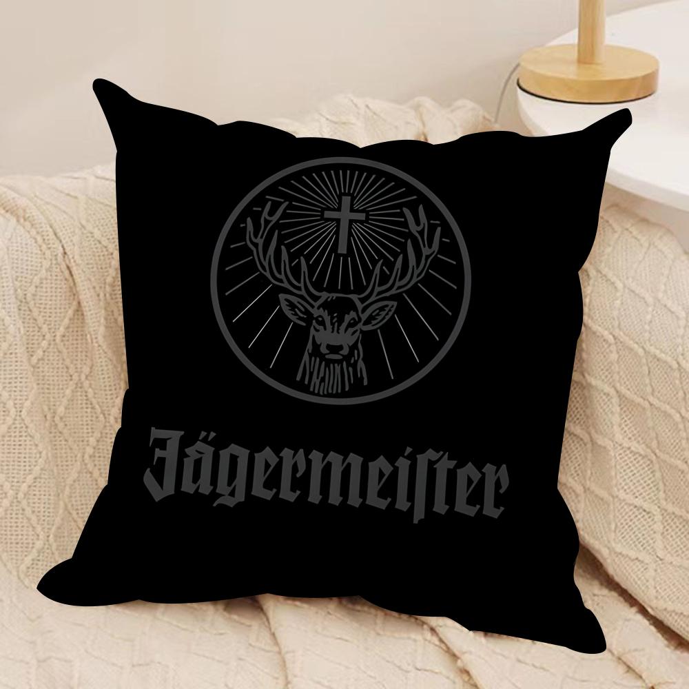 Drink J-Jaegermeister-r Logo Cushion Cover Silky Short Plush Sofa Pillow Cover Hidden Zipper Soft Dustproof Case for Home Decor