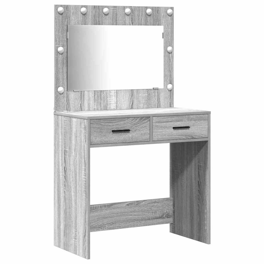 Makeup Table with Drawers 3 pcs Grey Sonoma Wood Based Material