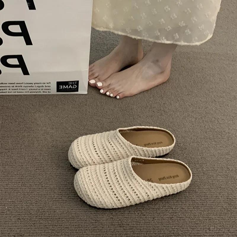 Fashion Women Bohemian Weave Mules Slippers Flats Shoes Hollow Sandals Summer Fashion Beach Shoes Casual Comfort Sandalias Mujer Slides