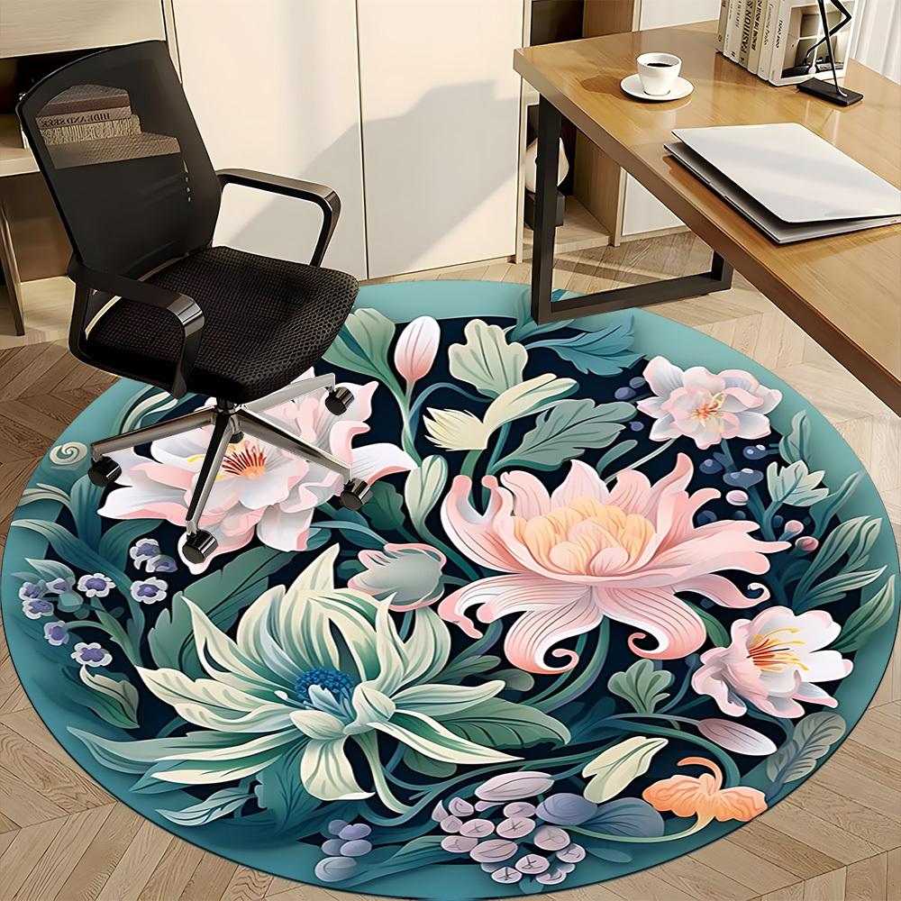 1pc Floral Garden Office Round Area Rug, Indoor Mat Suitable For Office, Under Office Chairs Bedroom Living Room Home Decor, Room Deco