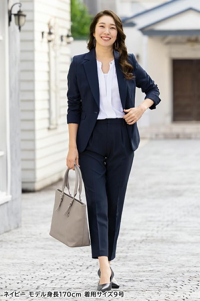 Waschbarer Anzug Maßgeschneiderte Jacke und Tapered Elastische Plus Business-Kleidung Größe Marineblau [Addrouge] Damen-Set Hose, 2-teiliges Set, Stretch, Bund, Größen,