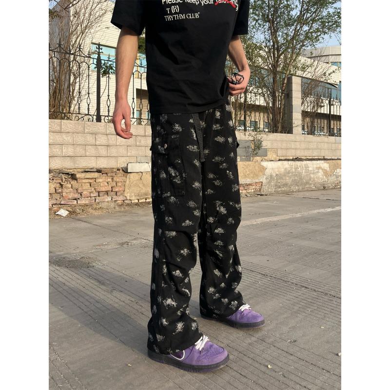 

Cleanfit multi-pocket tooling jeans men s spring and summer vibe logging pants straight casual trousers S чёрный