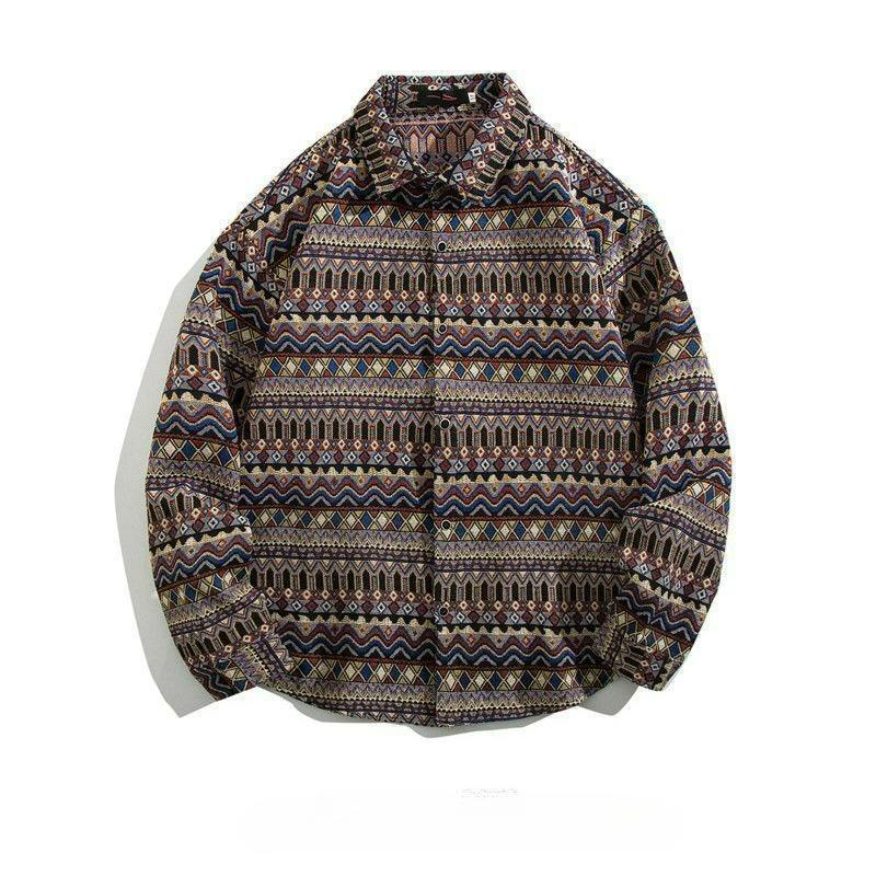 Shirt Men's Loose Autumn and Winter Models Retro Ethnic Style Couple Long-sleeved Shirt Jacket