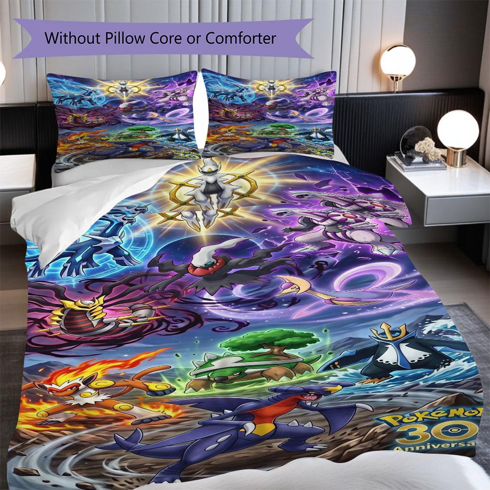 Set di biancheria da letto con stampa Pokémon da 3 pezzi include una copripiumino e una coppia di federe (riempimento non incluso), perfetto per l'uso in camera da letto.