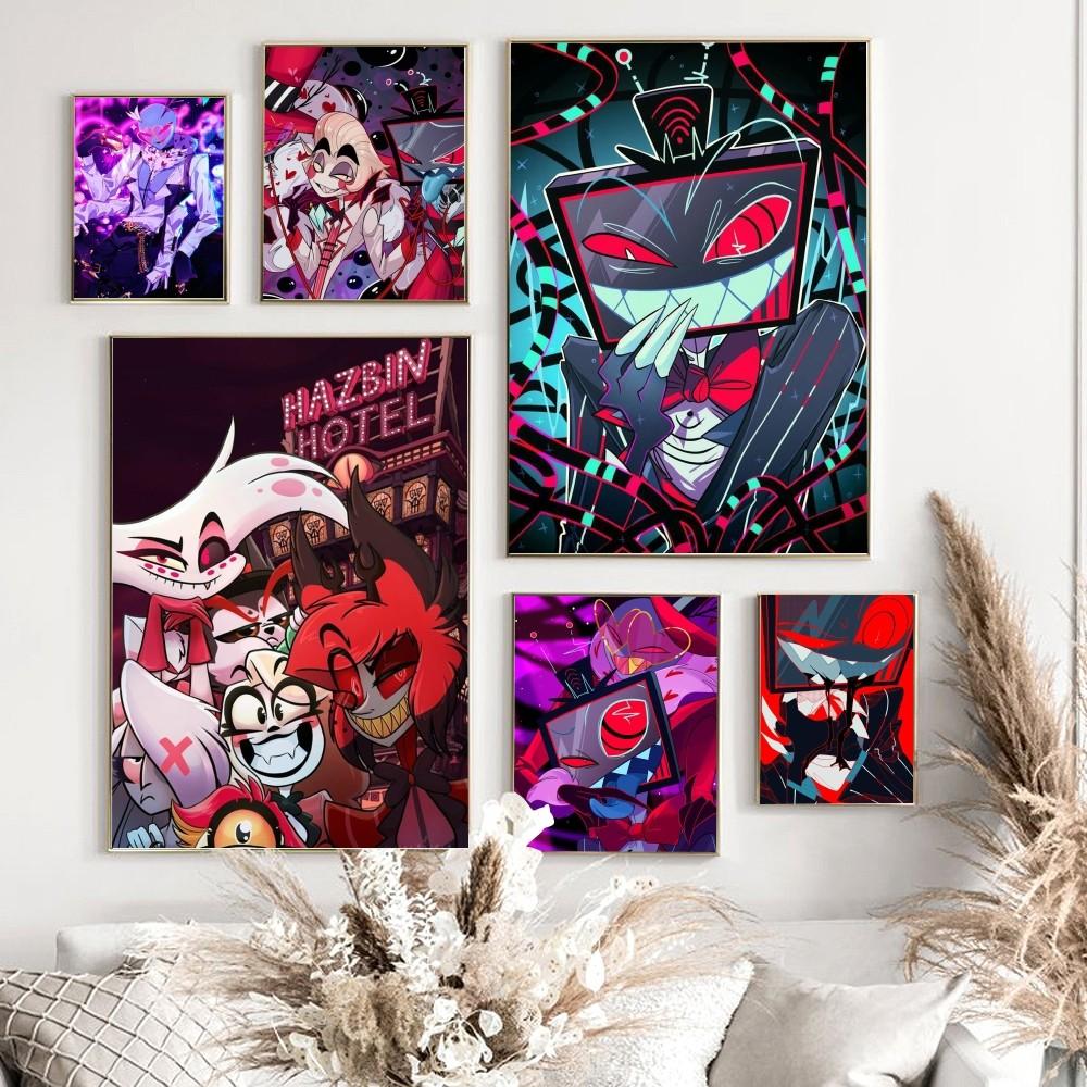 1pc  H-Hazbin Cartoon Hotel Poster Paper Print Home Bedroom Entrance Bar Cafe Art Painting Decoration