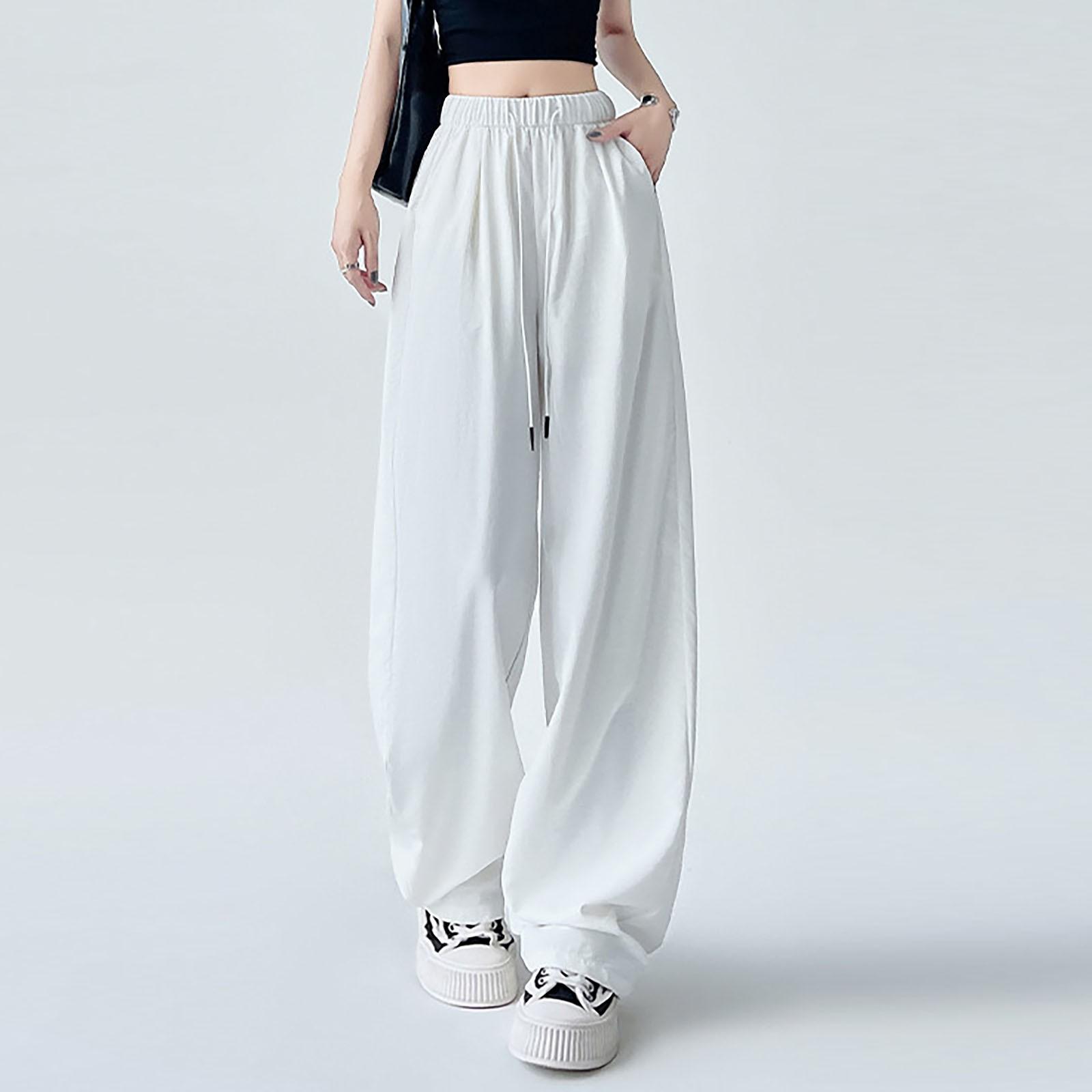 

Девочки Мода Повседневный Дизайн Sense Плиссированные Свободные Широкие Брюки На Шнуровке XL белый