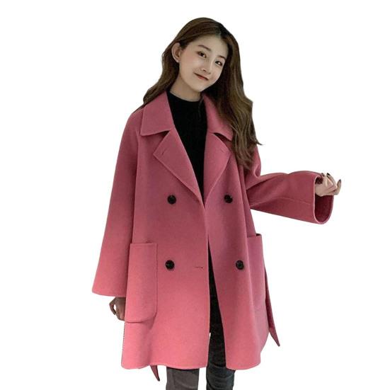 

Осенне-зимняя женская шерстяная куртка, толстая свободная куртка с отложным воротником, двубортная куртка средней длины в корейском стиле, верхняя одежда на каждый день XL розы красного