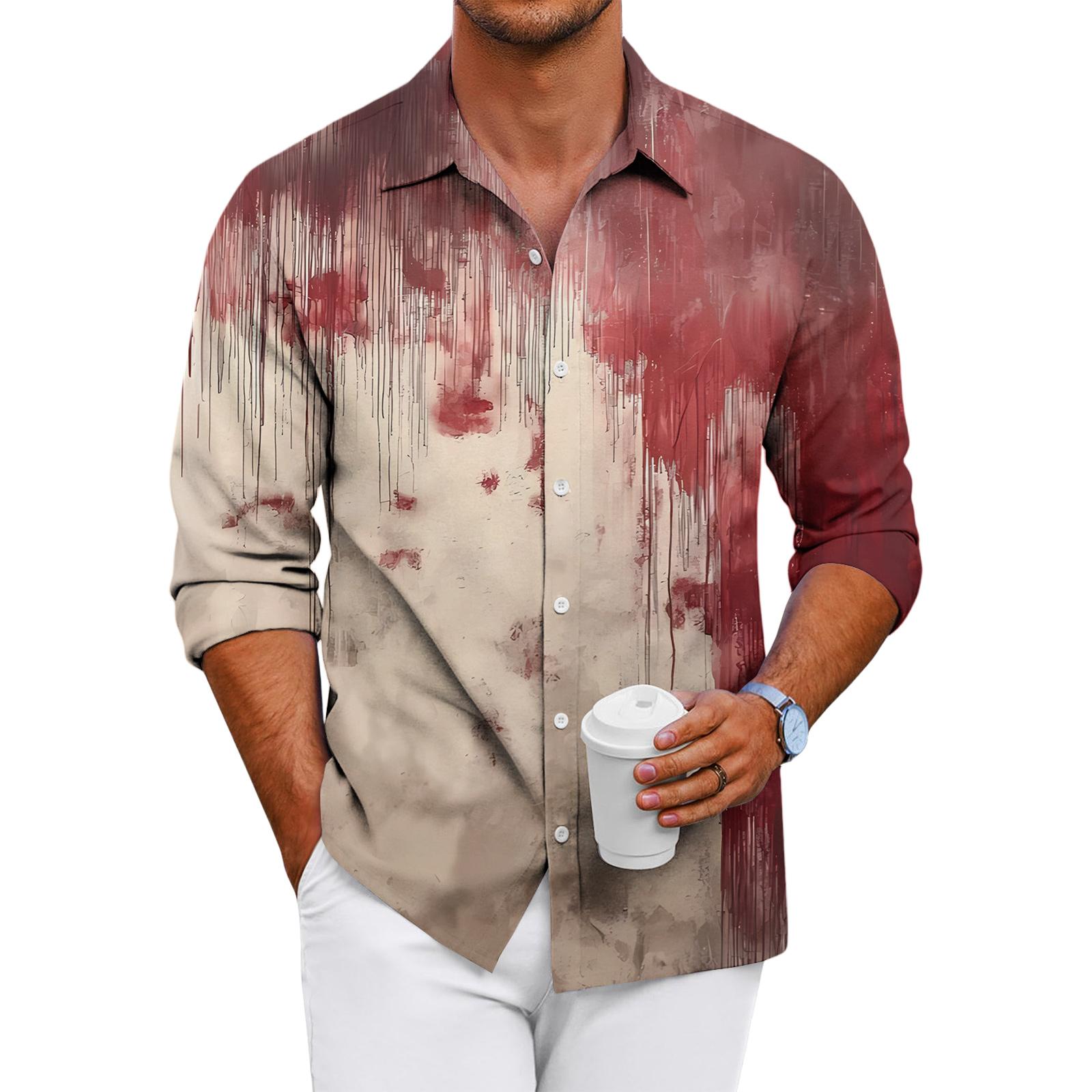 

Мужская повседневная рубашка с длинным рукавом свободного кроя на пуговицах L