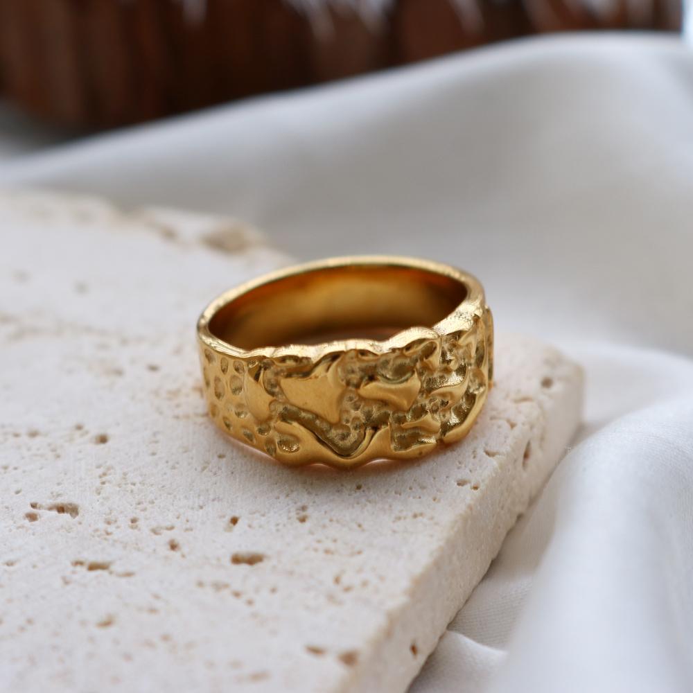 Vintage Gold Color Nugget Unique Ring Stainless Steel Punky For Women Men Aesthetic Bump Jewelry Gift Elder Rings 2022 New Trend