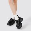 Frühling Herbst Lackleder Blockabsatz Lolita Damen Slipper Schnürung Plateau Keilabsätze Hohe Absätze Gothic Mädchen Studentenschuhe