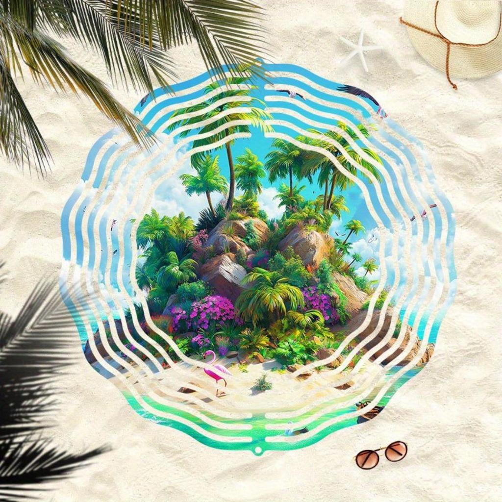 Tropical Paradise Metal Wind Chime with 360 Degree Swivel Hook Rotatable Spiral Outdoor Garden Decor for Patio Yard Holiday Decoration