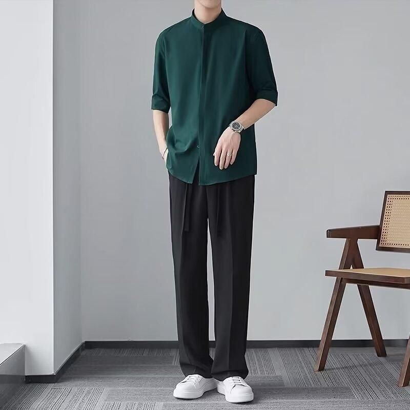 Kurzärmeliges Hemd für Männer im Sommer, trendiges Jugendhemd im neuen koreanischen Stil, japanische Hemdjacke mit lockerer Passform im Hongkong-Stil mit Übergröße