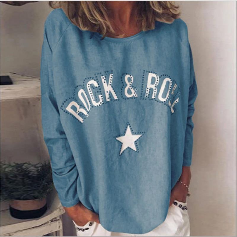 Damen Neuer Herbst- und Winterdruck Diamanten Rundhals Langarmpullover