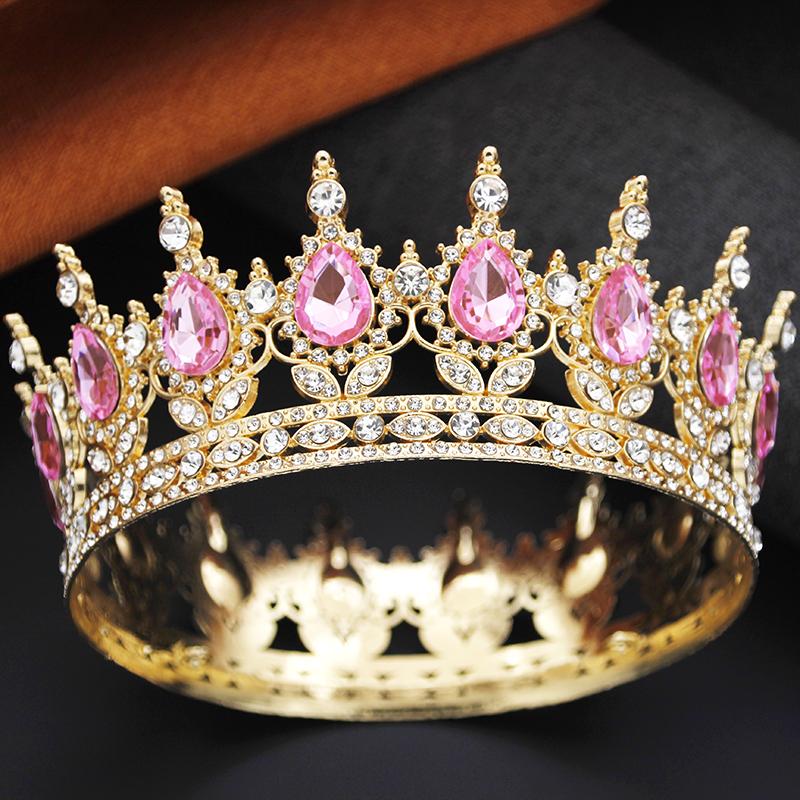 Princess Girls Tiaras and Crowns for Wedding Party Round Rhinestone Diadem Bridal Cake Topper Crown Jewelry Birthday Gifts