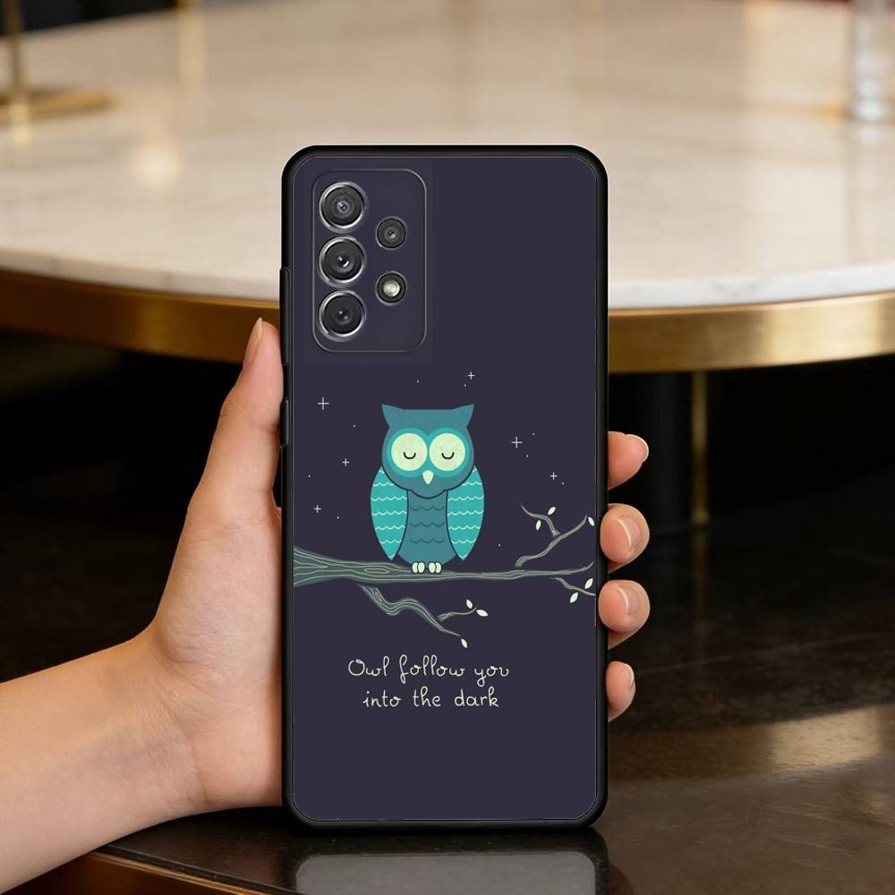 

C-Cute A-Animal O-Owl Phone Case For Samsung Galaxy A73,A72,A71,A70,A53,A52,A51,Soft Silicone Black Cover Samsung a52