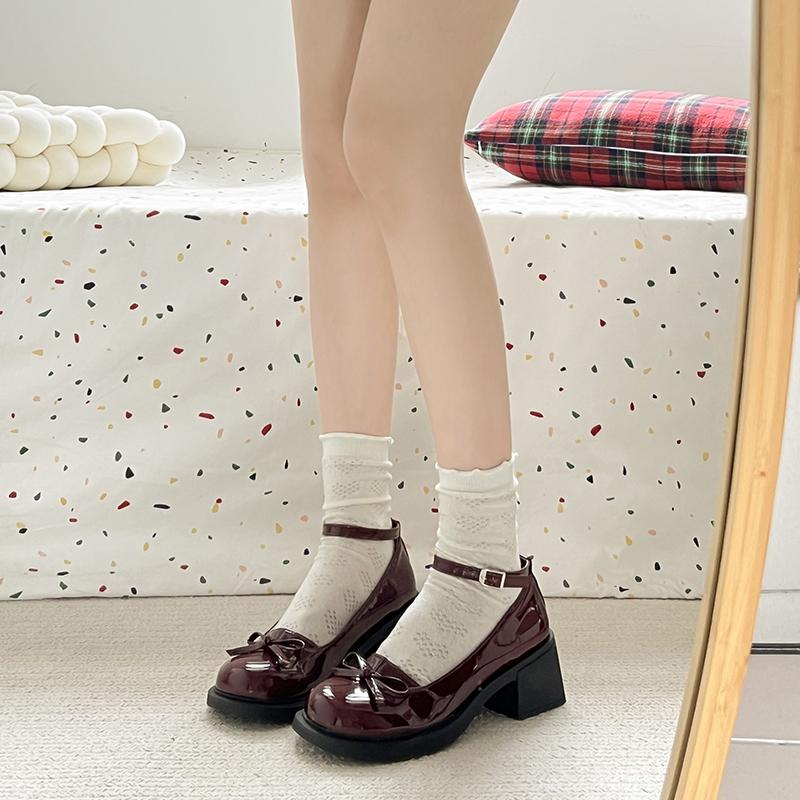 Red Mary Jane Women Pumps Thick High Heels Shoes Female Lolita Square Toe Shoes Spring Fashion Party Woman Shoe