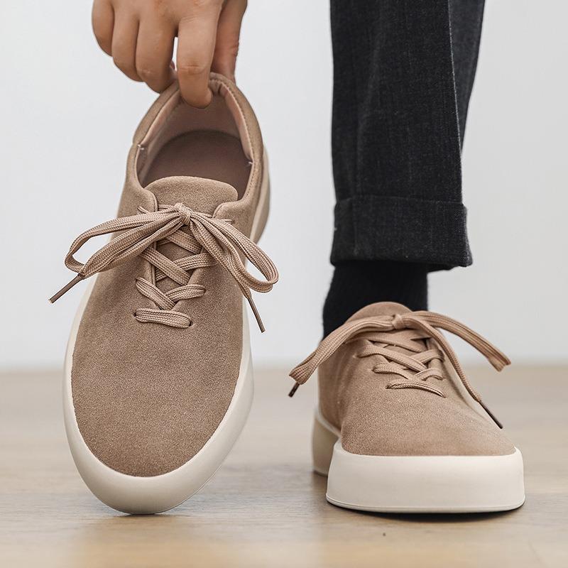 Men's Suede Platform Casual Shoes Lace-up Lightweight Soft Sole Walking Shoes