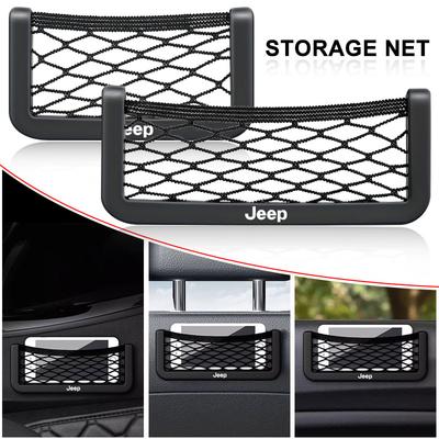 Car Organizer Storage Bag Auto Paste Net Pocket Phone Holder Car Accessories For Renegade Wrangler JK JL Grand Cherokee Compass Patriot