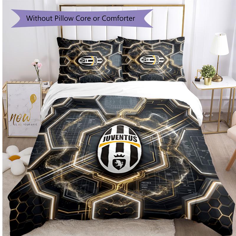 Juventus FC Pattern Printed 3PCS Bedding Set Soft Skin-Friendly Washable Duvet Cover & Pillowcases Set All Season Bedroom