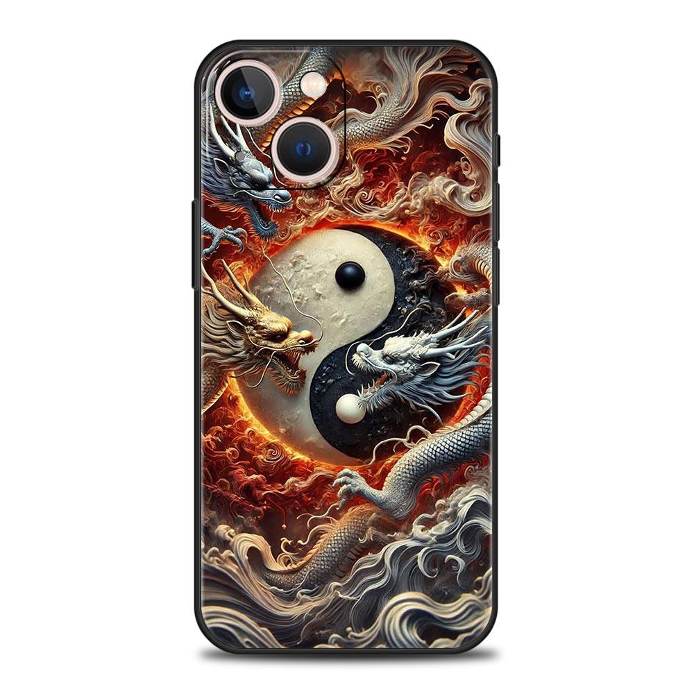 Chinoiserie Loong Flower Dragon Phone Case Cover for iPhone 17 16 15 14 13 12 11 Pro Max 17 Air Plus Shockproof Soft TPU Shell