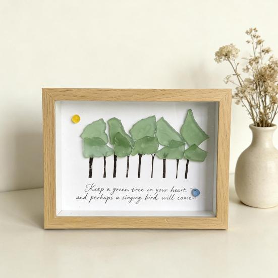 Sea Glass Tree Wall Art with Frame Handmade Forest Tree Seaglass Artwork Picture