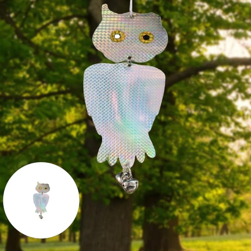 Reflective Owl Shaped Bird Deterrence With Reflective Pendent Easy Install Outdoor Decoration Weatherproof