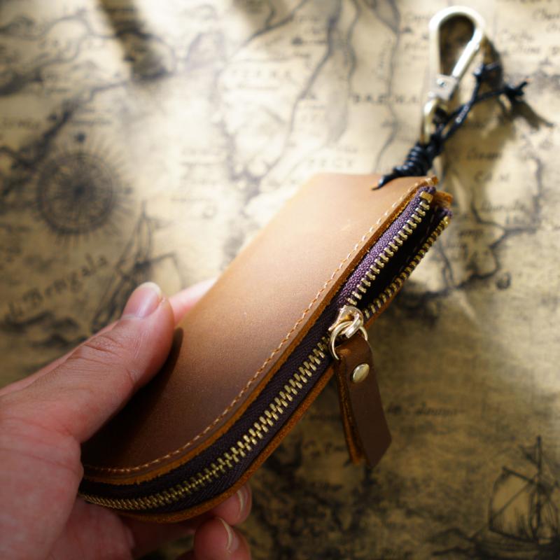 New Genuine Leather Housekeeper Keychain Car Key Holder Men Zipper Key Ring Pouch Case Cover Keys Bag Key Organizer Wallet Purse