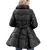 European and American Coat New Design Sense Slim-fit Vertical Collar Women's Mid-length Thickened Waist Cotton-padded Jacket