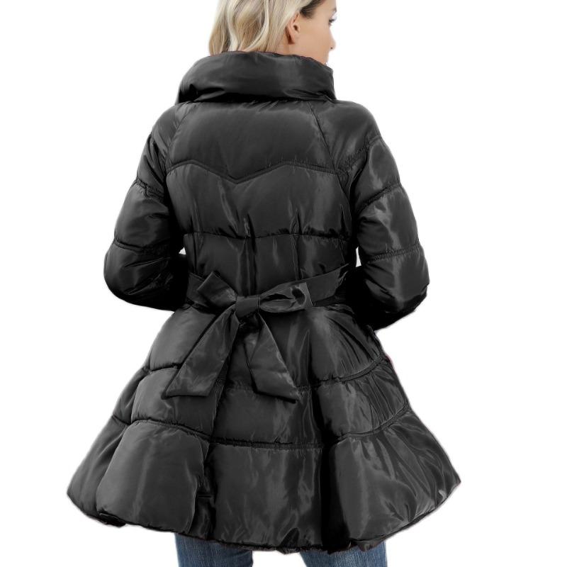 European and American Coat New Design Sense Slim-fit Vertical Collar Women's Mid-length Thickened Waist Cotton-padded Jacket
