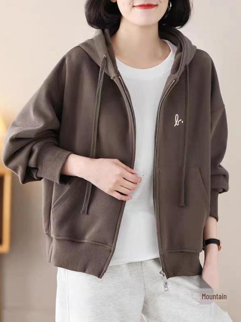 Dámská ležérní jarní bunda plus size - Stylový kardigan pro mámu středního věku, mikina, kolekce 2025