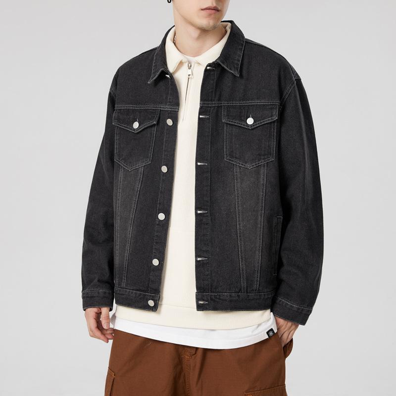 Autumn Men's Denim Washing Jacket Slim Hong Kong Style Tooling Versatile Handsome Casual Jacket Trendy Men's Clothing