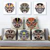 Chinese Opera Mask Pillow Xcm Original Artistic Illustration Vibrant Traditional Colors Woven Fabric Cover