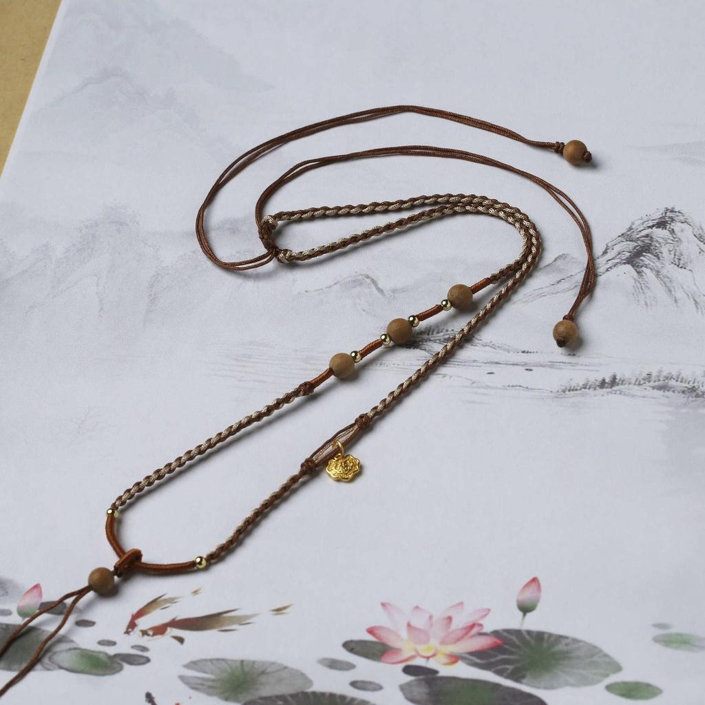 Exquisite Handmade Hetian Jade Rope Weaving Jewelry Tasel Lanyard with Adjustable Chain