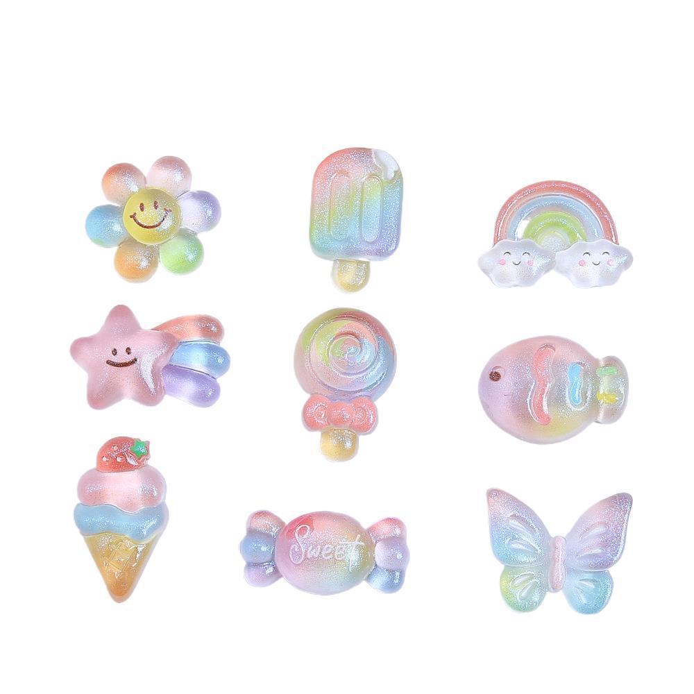 Z83 5PCS Resin Cartoon Sparkling Colorful Sunflowers Candy,Butterfly Ice Cream for Scrapbooking DIY Jewelry Making Accessories