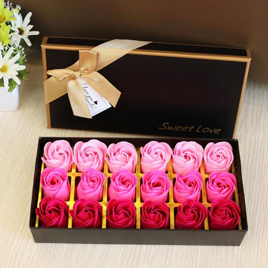 18 Peças/Caixa Flor Rosa de Sabão Textura Elegante Delicada Aparência Bonita Sabonete de Banho com Aroma Floral Caixa de Presente Rosa para o Dia dos Namorados