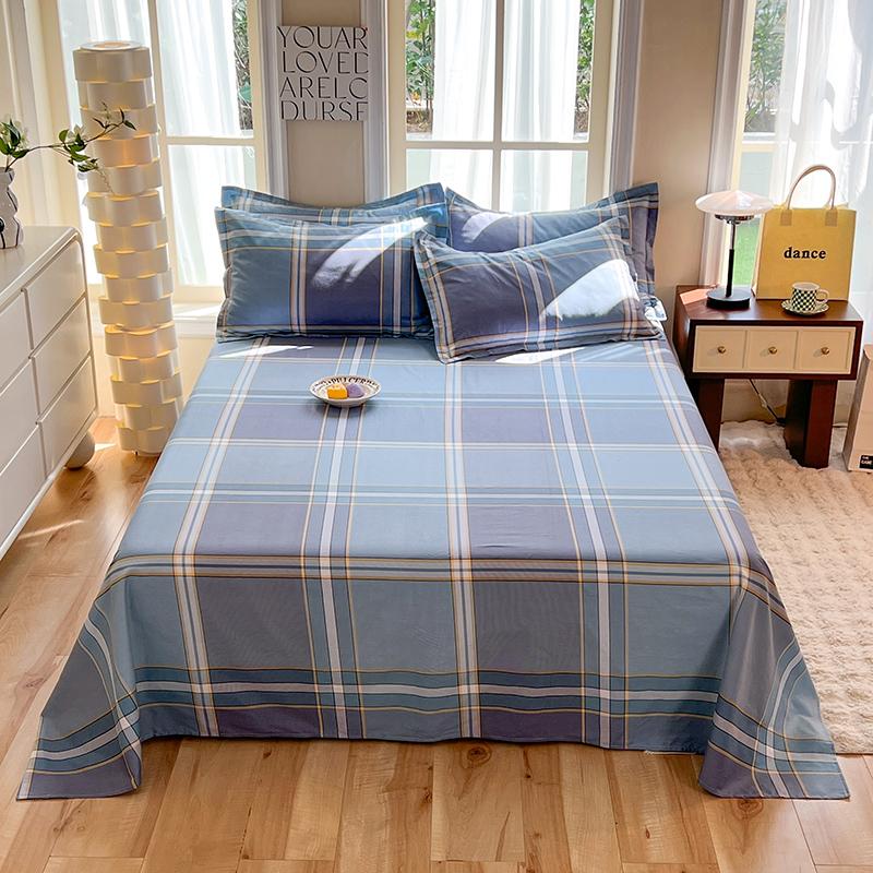 Geometric Grid Pattern Bed Sheet Set 3Pcs 100% Cotton Queen Size Bedding Set Skin-friendly Soft Bed Sheets with Pillowcases