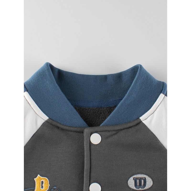 Clothing for Autumn and Winter, Baseball Jacket for Older Children, Boys' Stand-Up Collar Fleece Jacket, Girls' Fleece-Lined Casual Top for Children