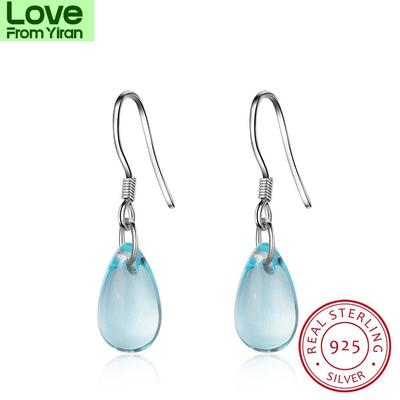 Literary Blue Crystal Water Drop Earrings For Women 925 Sterling Silver Earrings Boucle D 'Oreille S -E666