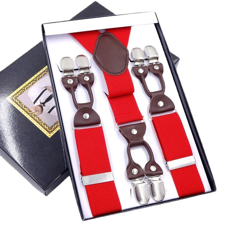 Men'S Six-Clip Suspender Belt Jacquard Strap 3.5 Six-Clip Printed Webbing Six-Clip Wide Strap Clip