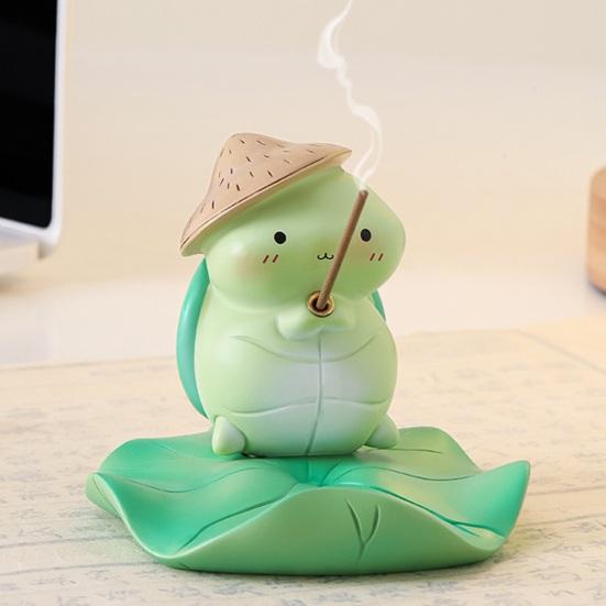 Yousheng Frog/Tortoise Incense Stick Holder with Lotus Leaf Phone Holder Cute Resin Desk Ornament for Home Office Table Shelf Decor