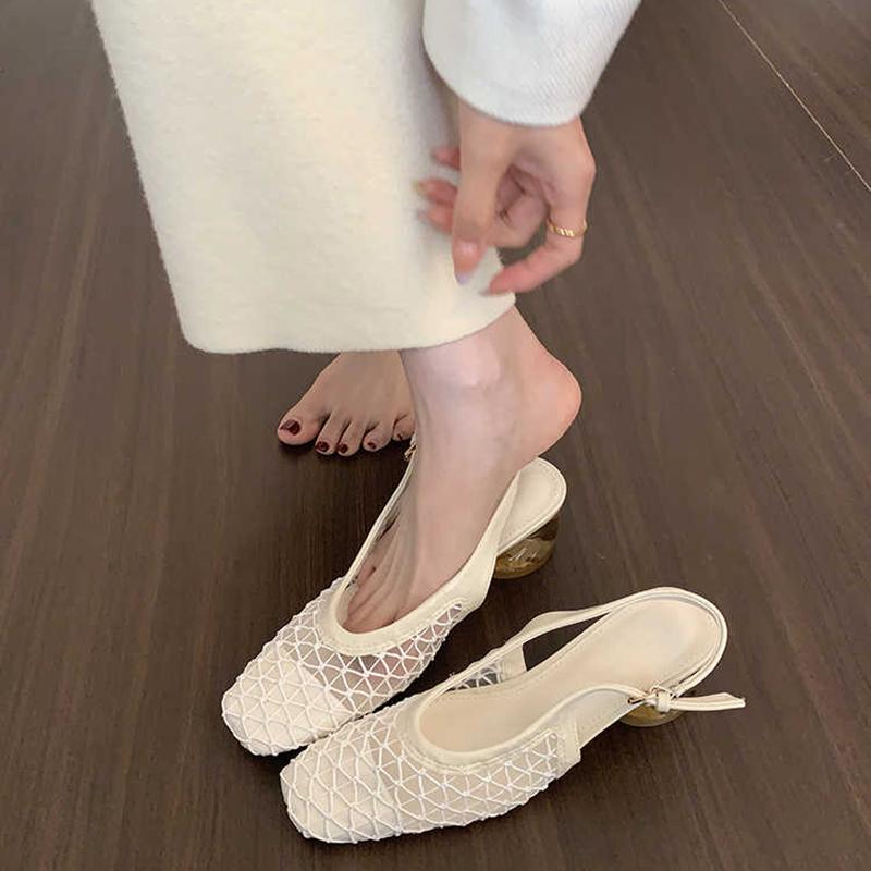 Nowe Letnie Ażurowe Damskie Sandały Modne Czółenka na Imprezę Damskie Buty Muły w Dziwnym Stylu Singback