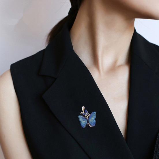 Yousheng Women Brooch Sparkling Rhinestones Inlaid Imitation Pearl Decor Butterfly Decor Suit Lapel Pin Sweaters Collars Hats Bags