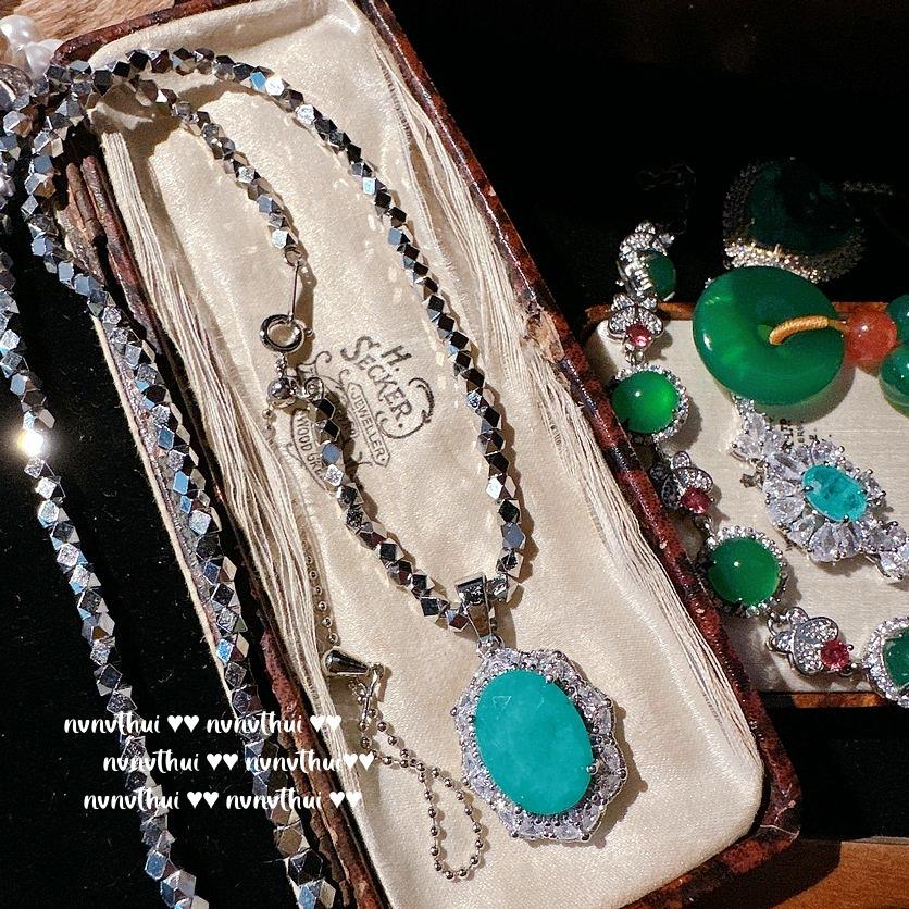 Brazilian Chalcedony Agate Gemstone Bracelet, Water Spirit And Rich Beans, Ice Blue Para Snowflake Zircon, Necklace.