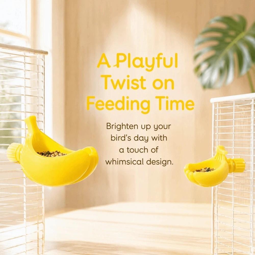 Detachable Bird Food Feeding Dish Anti-Splash Parrot Water Bowl Banana Shape Bird Feeder Budgie