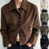 Giacca Corta da Donna in Scamosciato con Revers e Tasche Grandi, Capospalla Casual Vintage